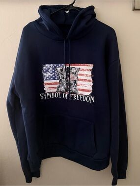 Mens or Women’s Navy Blue Flag Hoodie Sz XL Symbol of Freedom